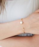 White Pearl and Gold Diamond Cuff