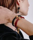 James Leather Bracelet Garnet