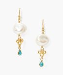 White Pearl and Turquoise Loop Earrings