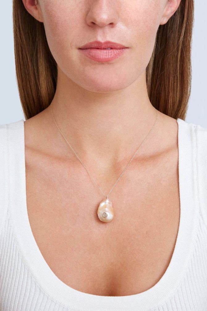 14k Diamond Le Baroque Natural Pink Necklace