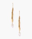 Gold Wave Pearl Drop Earrings White